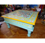 Table à coussin "bazot" en 38x38 cm bleue et fleurs