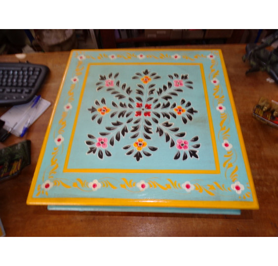 Table à coussin "bazot" en 38x38 cm bleue et fleurs
