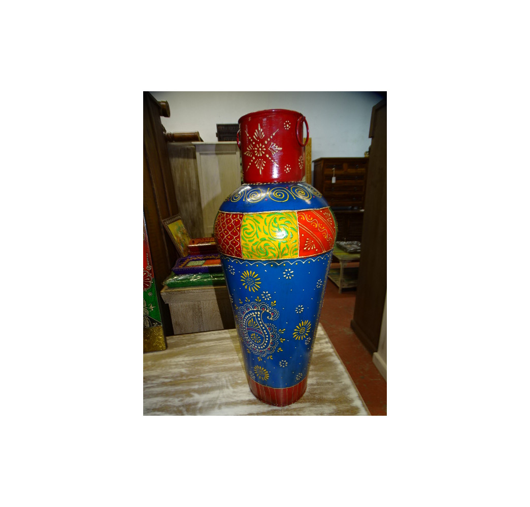 Multicolored relief painted steel jar 61 cm