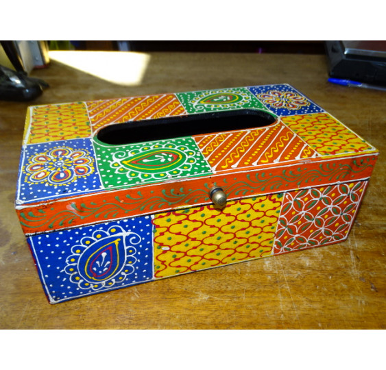 Wooden tissue box painted in relief 26x15x10 cm