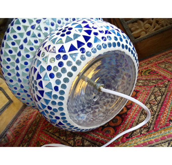 Lampe mosaique ronde bleu azur 23X30 cm