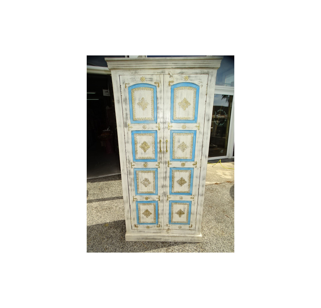 Armoire avec plaques de laiton blanche et turquoise 90x40x180 cm