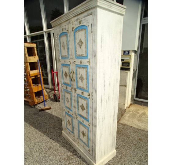 Armoire avec plaques de laiton blanche et turquoise 90x40x180 cm