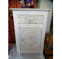 High nightstand 1 drawer 1 carved door with a sanded white patina