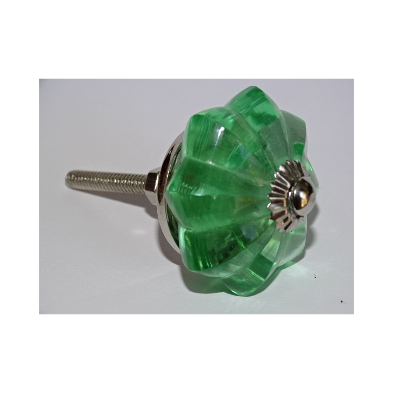 45 mm glass pumpkin button light green color - silver