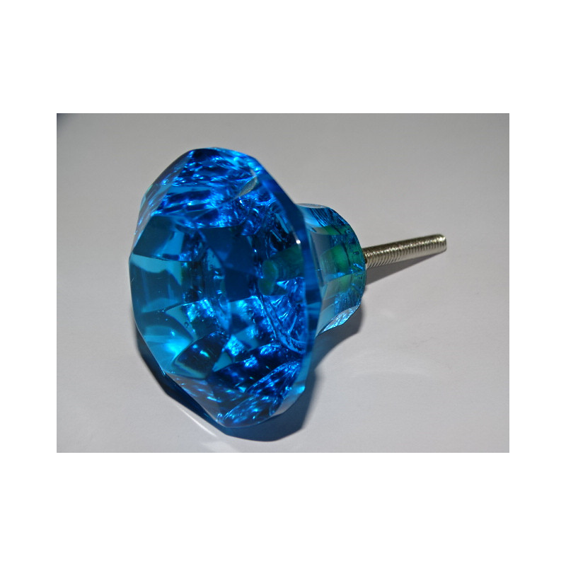 Bouton en verre en forme de DIAMANT 50 mm couleur turquoise