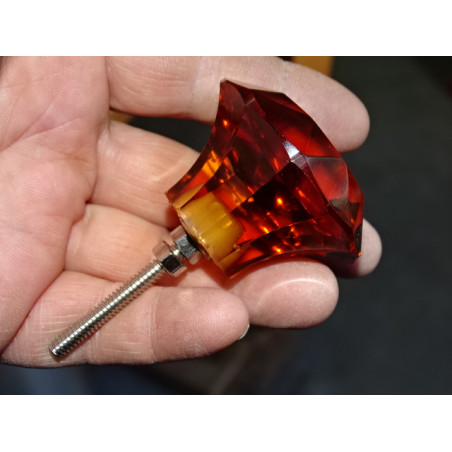 DIAMOND shaped glass knob 50 mm amber color