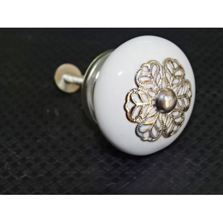 White porcelain handle with metal flake ornament