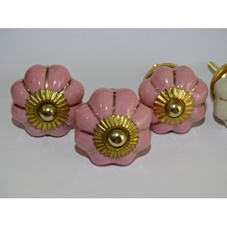 Set of 6 pumpkin buttons 32 mm 3 roses and 3 beige