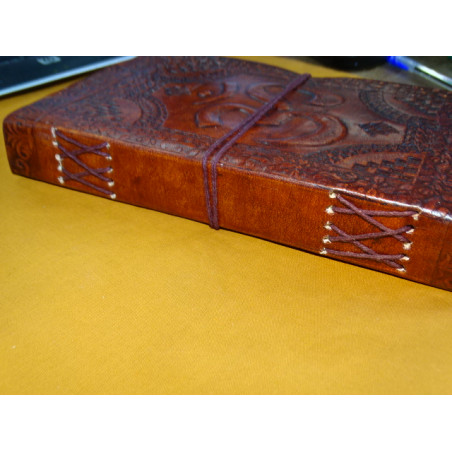 Large leather travel diary with OM pattern 13X23 cm