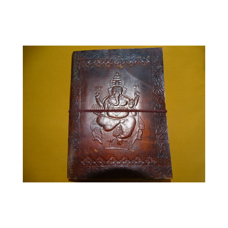 Leather travel diary with GANESH pattern 15X20 cm