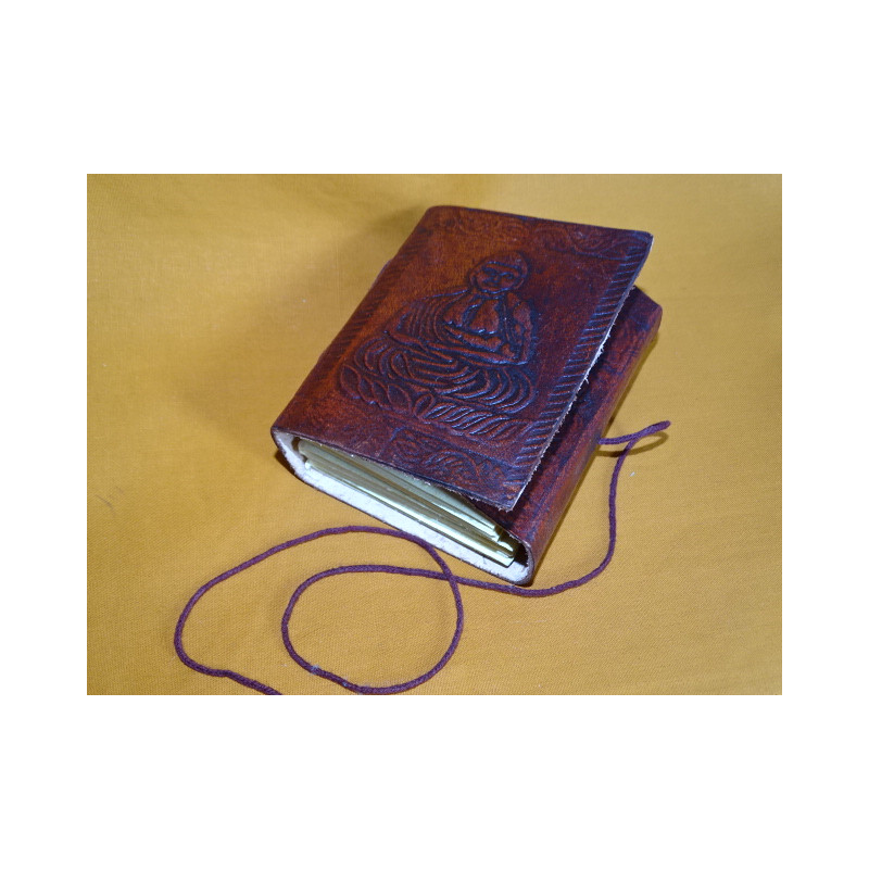 Small leather travel diary with BUDDHA motif 8x10 cm