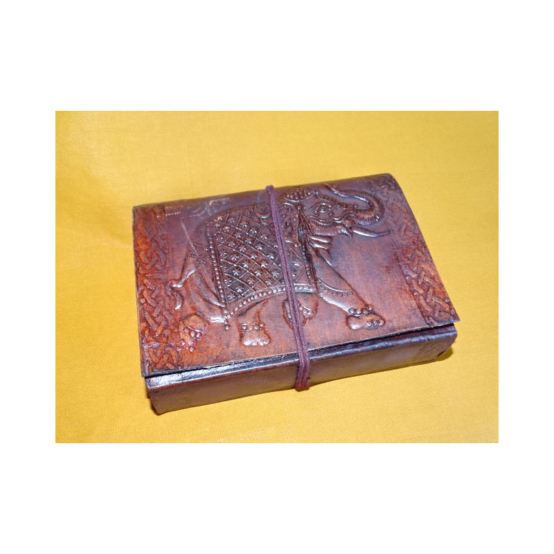 Small leather travel diary with ELEPHANT pattern 9x13 cm