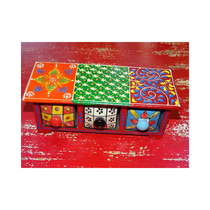 Tea or spice box with 3 ceramic drawers N ° 6