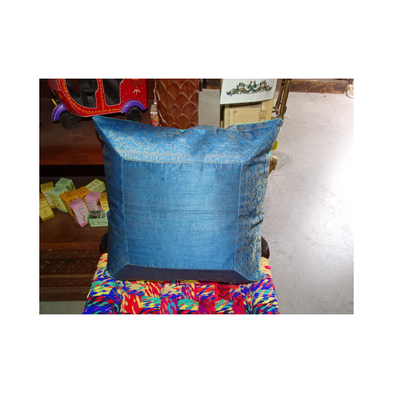 cushion cover 40x40 turquoise taffeta with brocade edge