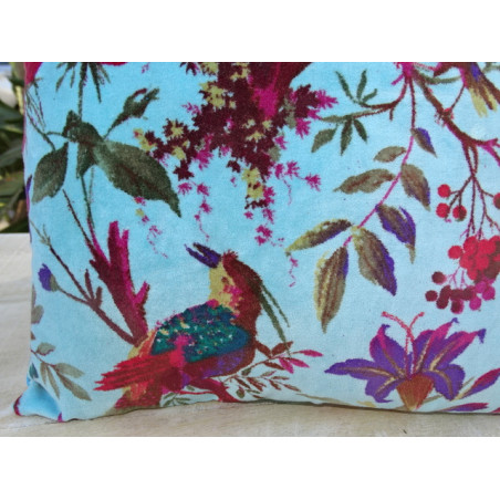 Velvet covers 40x40 cm with turquoise bird of paradise