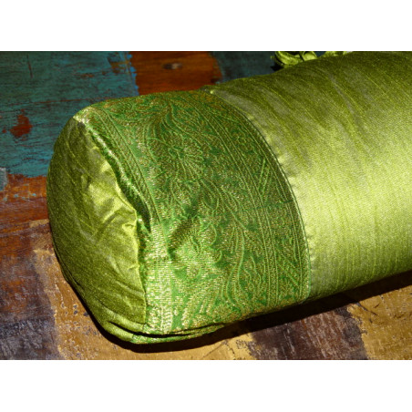 Polochon brocart vert 60 x 14 cm (mince)