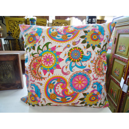 Pillow cover 60X60 cm printed with pink and turquoise kashmeer
