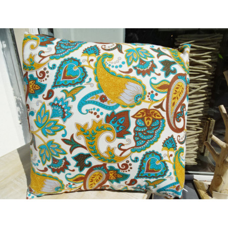 Cushion in 40X40 cm with kashmeer chocolate turquoise and beige