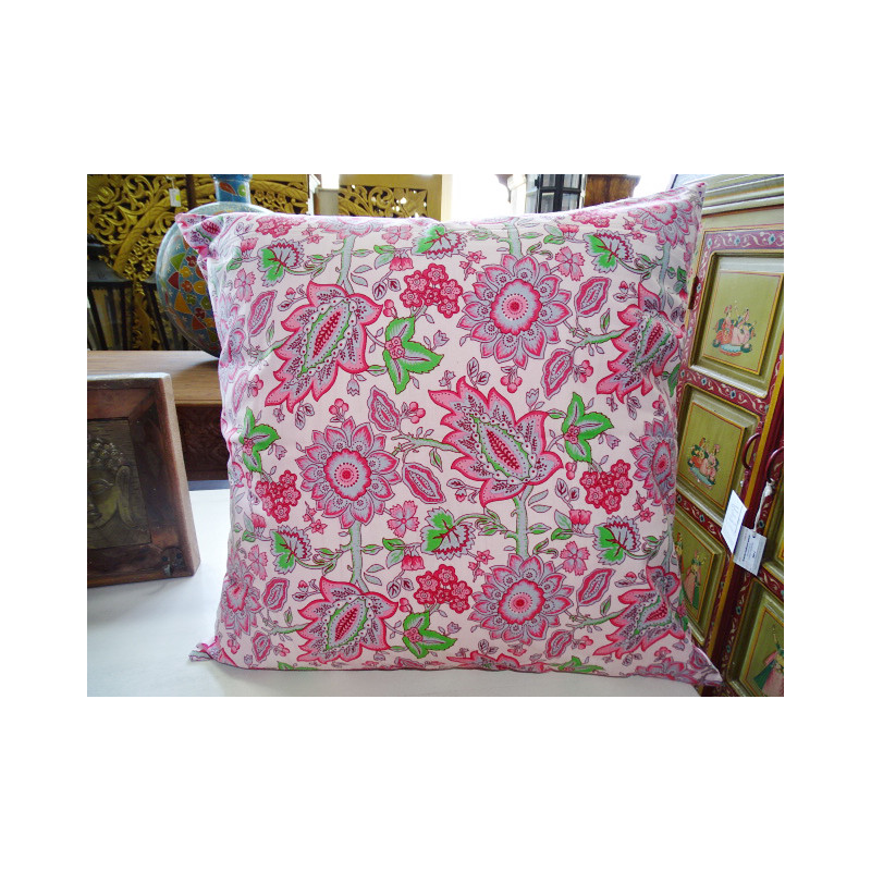 Housse d'oreiller 60X60 cm avec fleurs roses et grises