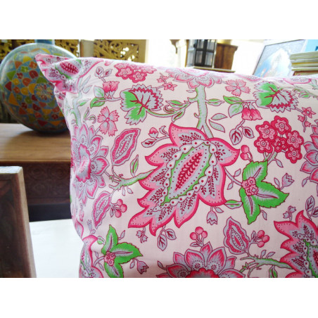 Housse d'oreiller 60X60 cm avec fleurs roses et grises