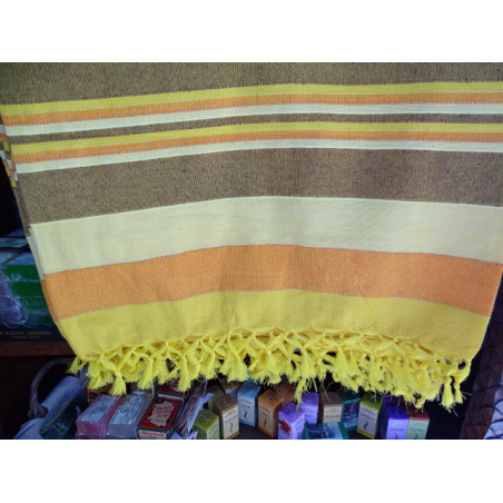 Dessus de lit indien KERALA de couleur jaune, orange et gris