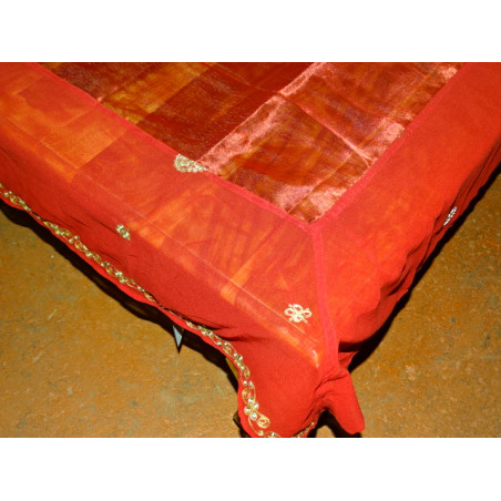 table cover organdi sheer 150x150 cm Red & pearl