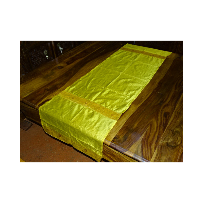 chemin de table vert et bord brocart 165x45 cm