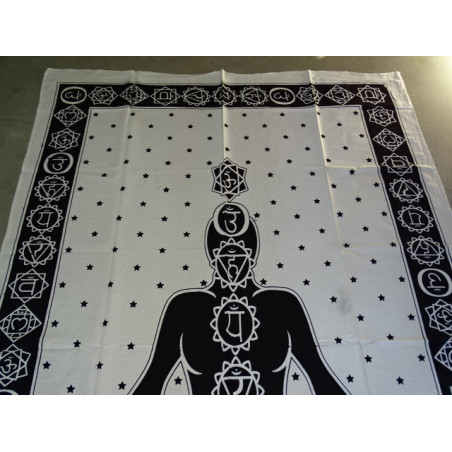 Tenture en coton ou tapis de yoga avec 7 chakra noir et blanc