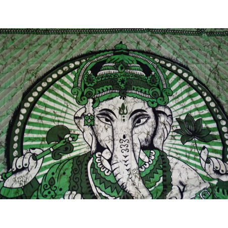 Tenture en coton ou dessus de lit avec Ganesh de couleur verte