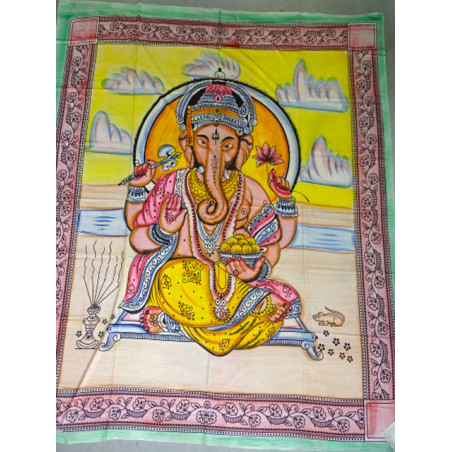 Tenture en coton ou dessus de lit avec Ganesh en méditation