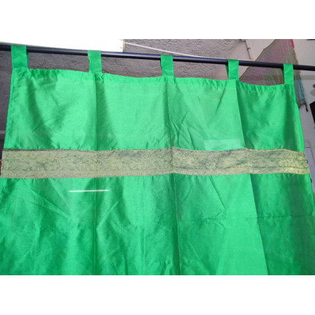 Spring green taffeta curtains with a brocade band