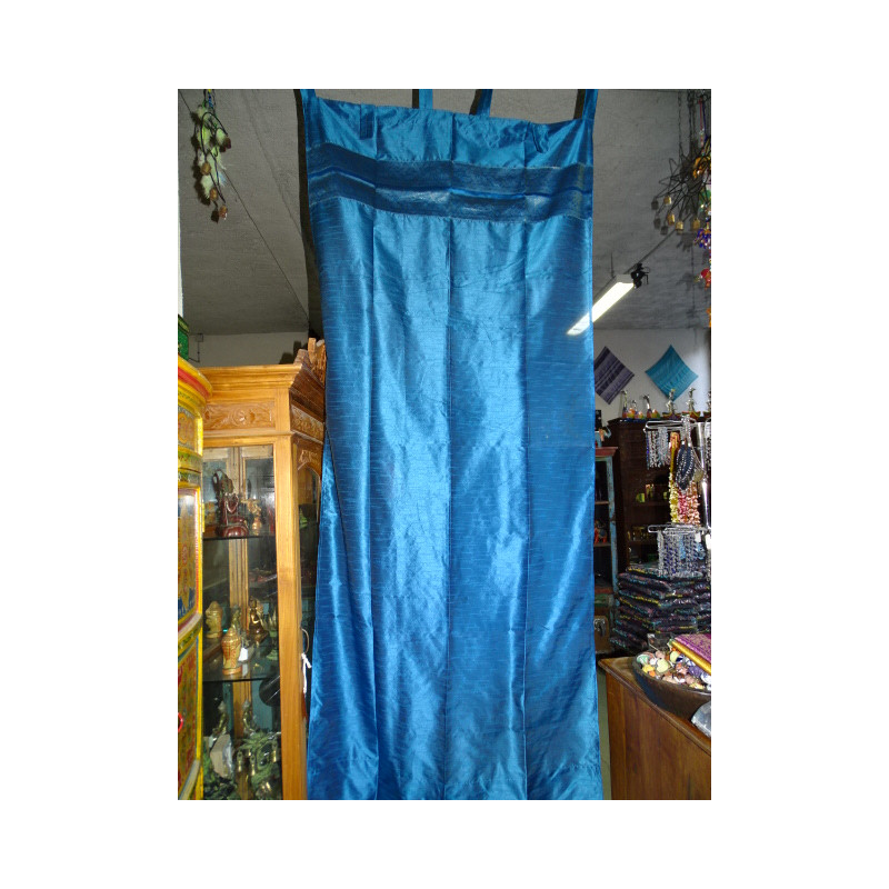 Taffeta curtains with turquoise brocade edges in 250 x 110 cm