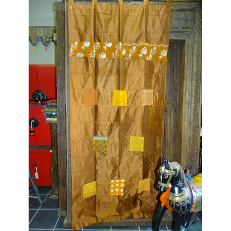 brown taffeta curtains with patchwork