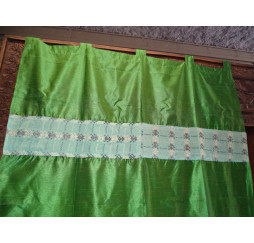 Taffeta curtains with green patchwork