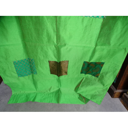 Rideaux taffetas vert printemps avec bandeau patchwork 250x110 cm