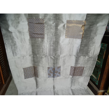 Gray taffeta curtains with patchwork strip 250x110 cm