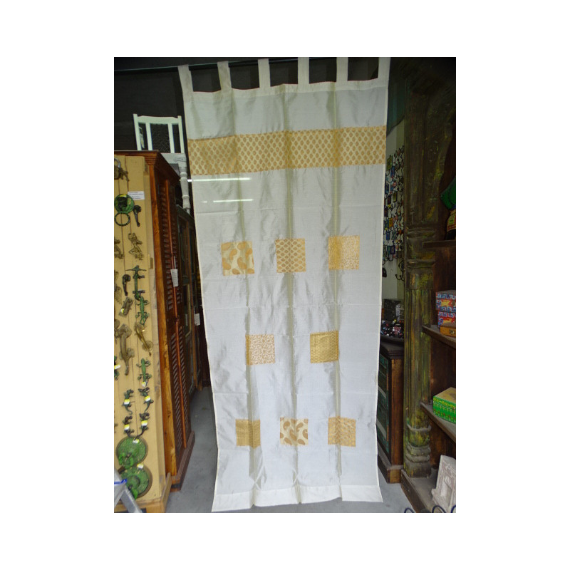 Ecru taffeta curtains with patchwork strip 250x110 cm