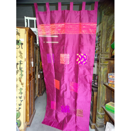 Fuchsia taffeta curtains with patchwork strip 250x110 cm
