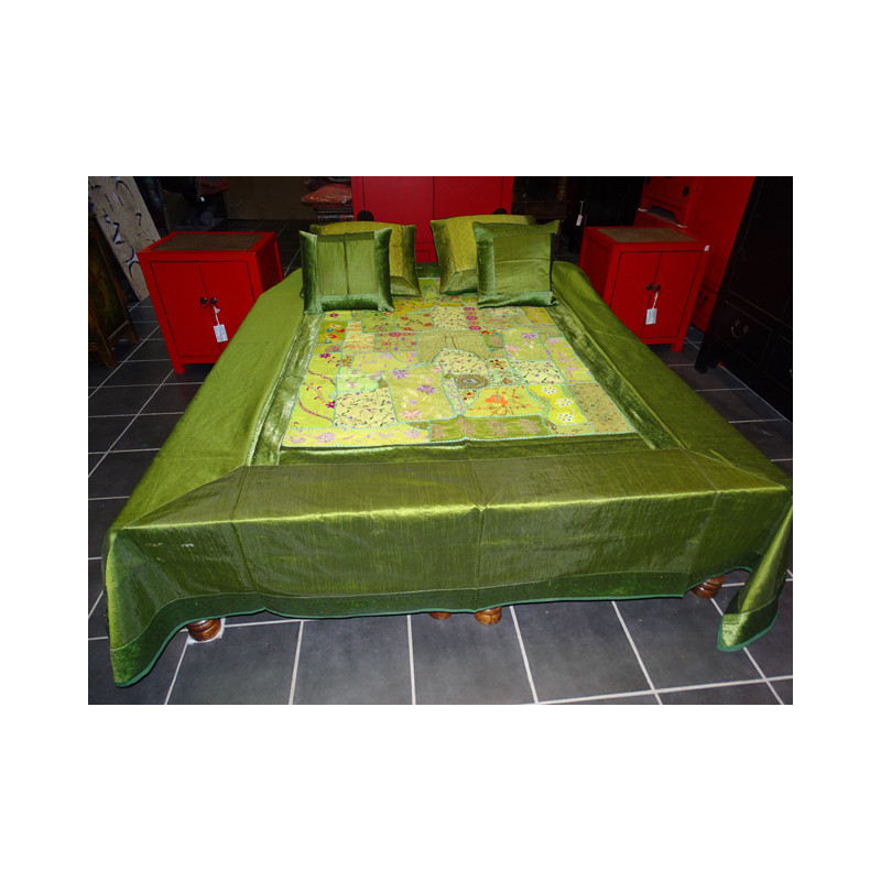 Parure de lit 220x260 cm verte avec patchwork - 2