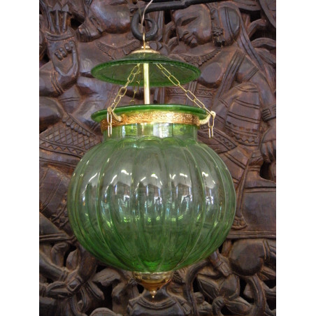 Lampe indienne KHARBUJA en verre souflé vert d'eau 22x22 cm
