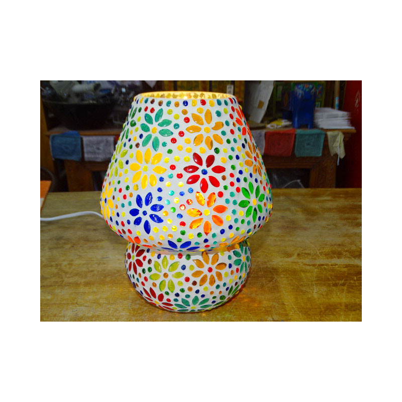 Round mosaic lamp with small multicolored flowers - PUSHKAR