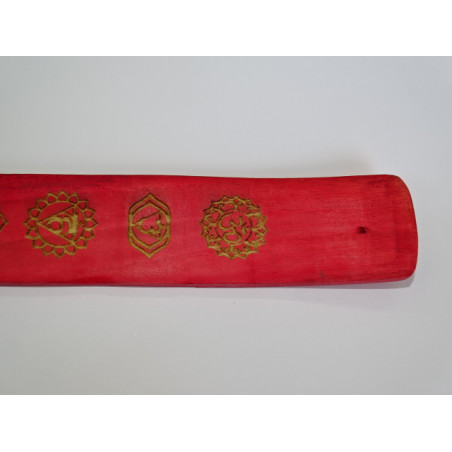Incense stick holder in painted wood with 7 CHAKRAS - red