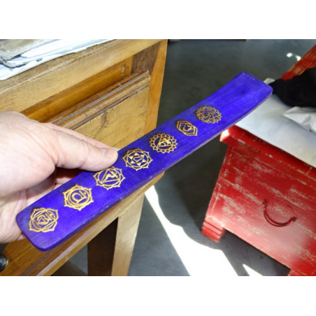 Incense stick holder in painted wood with 7 CHAKRAS - purple