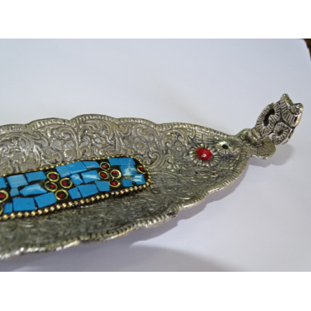 Incense holder in aluminum and turquoise mosaic - OM