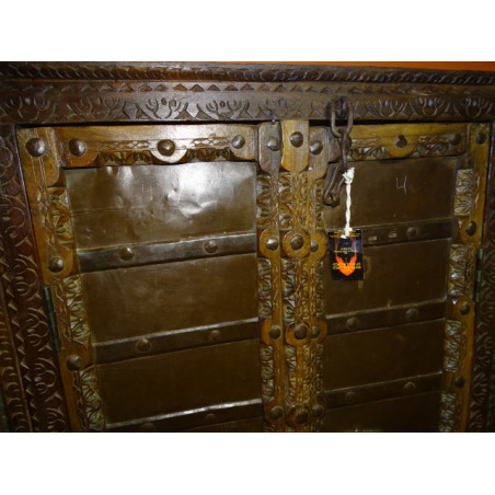Petite portes ancienne de placard palquée avec du metal - 2