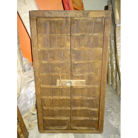 Petite portes ancienne de placard palquée avec du metal - 3