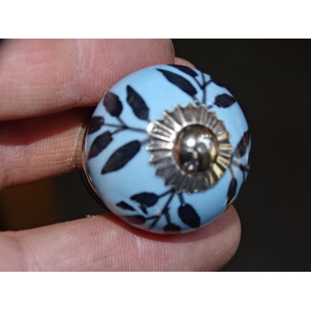 mini sky blue fern ceramic buttons - silver