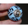 mini boutons en céramique fougère bleue ciel - argenté