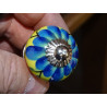 mini boutons en céramique jaune et fleur turquoise - argenté